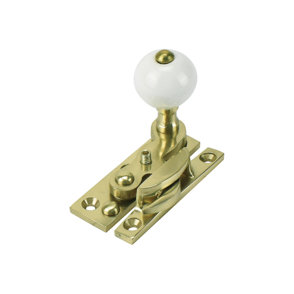 Sash Heritage Claw Fastener with White Ceramic Knob (Locking) - Polished Brass